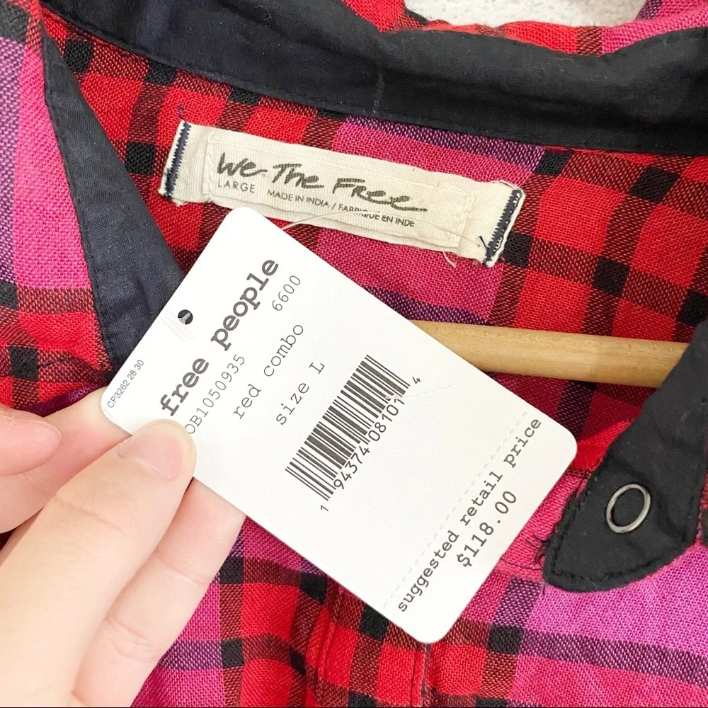 NWT Free People Pacific Dawn Plaid Button Up Tunic